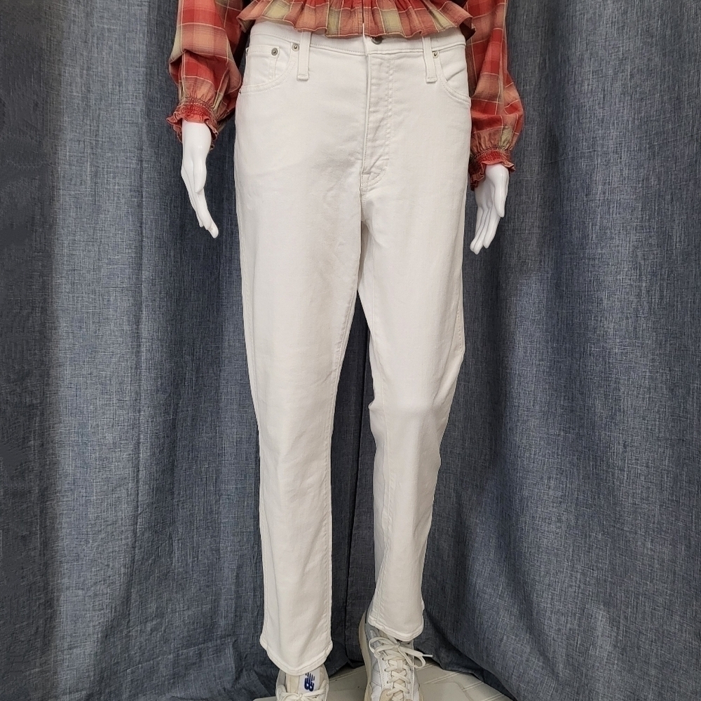 J CREW Women's Vintage Straight White Denim Jeans Ankle Length Size 30